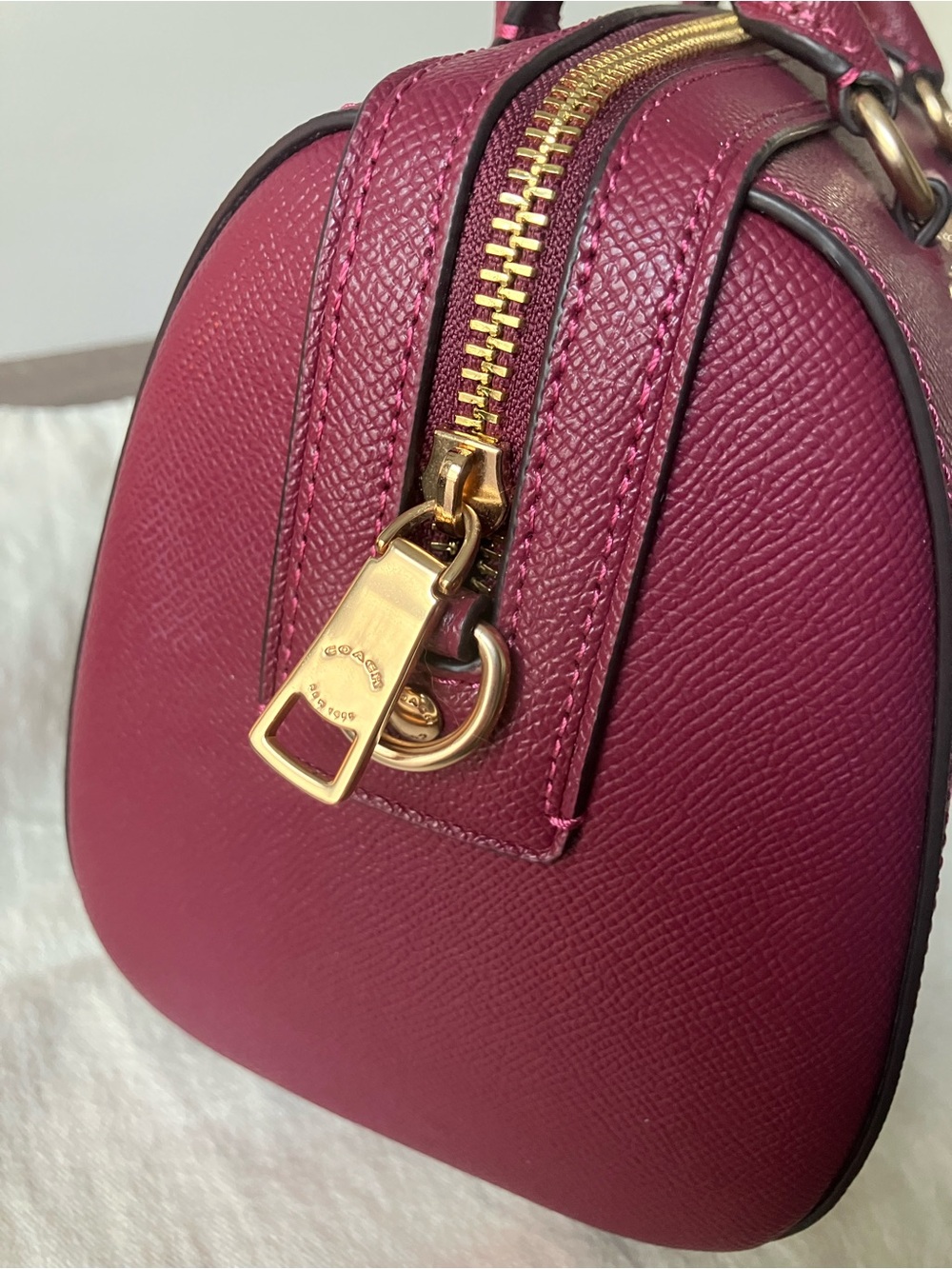 COACH Purse Rowan Satchel Leather Handbag in Berry Pink / Burgundy - Picture 9 of 13